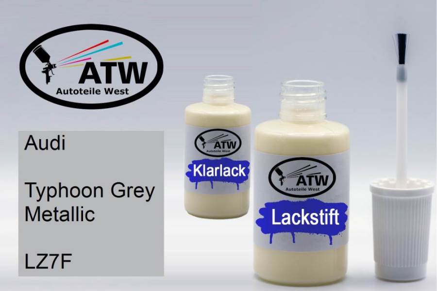 Audi, Typhoon Grey Metallic, LZ7F: 20ml Lackstift + 20ml Klarlack - Set, von ATW Autoteile West.